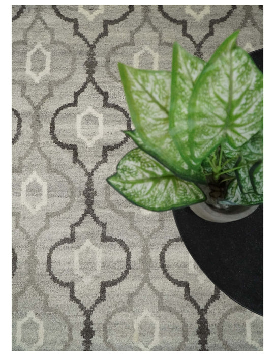Modern Trellis Channel 6x8 Silver and Brown Natural Wool Hand Woven Rug | HL4