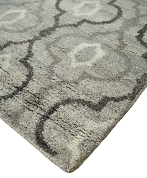 Modern Trellis Channel 6x8 Silver and Brown Natural Wool Hand Woven Rug | HL4