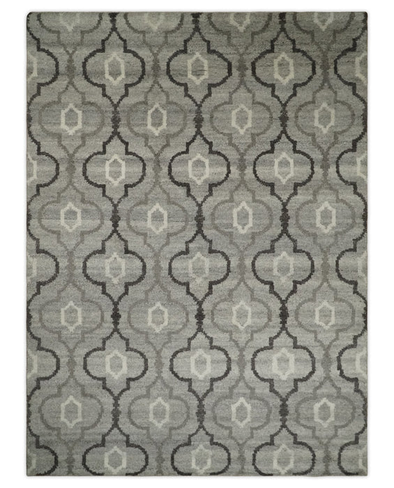 Modern Trellis Channel 6x8 Silver and Brown Natural Wool Hand Woven Rug | HL4