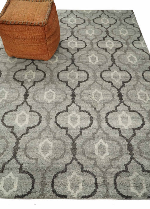 Modern Trellis Channel 6x8 Silver and Brown Natural Wool Hand Woven Rug | HL4