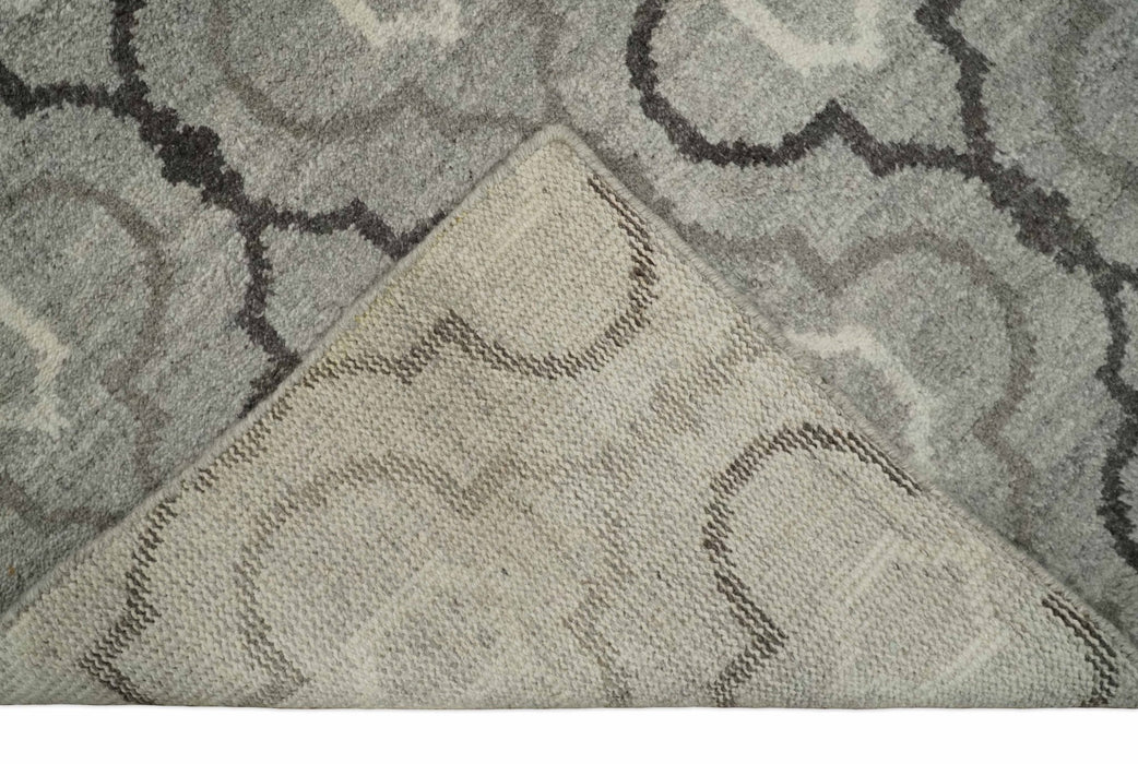 Modern Trellis Channel 6x8 Silver and Brown Natural Wool Hand Woven Rug | HL4