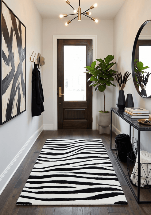 Modern Zebra Hand Tufted Black and White Wool Area Rug
