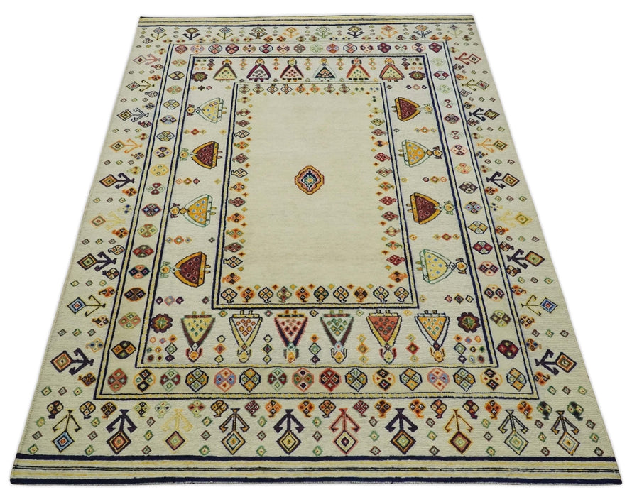 Tribal Art 5x7 Ivory and Beige Wool Hand Woven Southwestern Gabbeh Rug