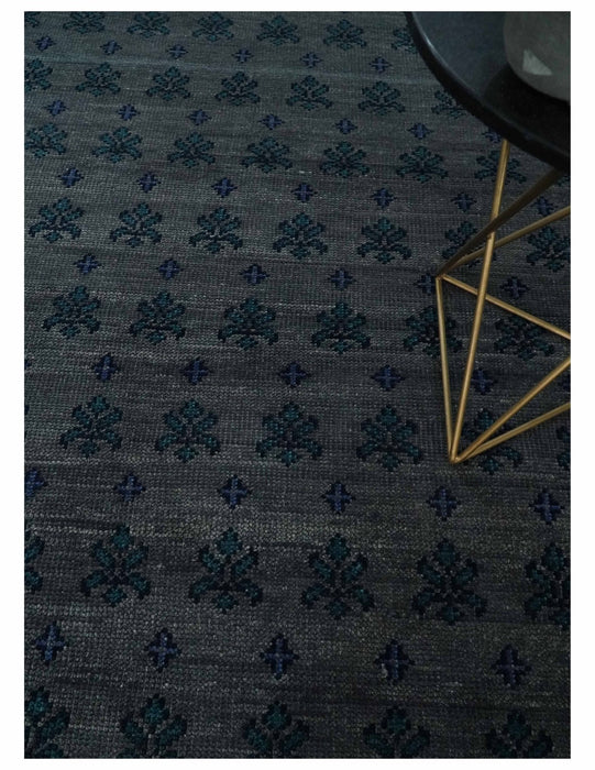 Gray and Blue Traditional Hand Knotted Antique Style low Pile Custom Made Wool Area Rug