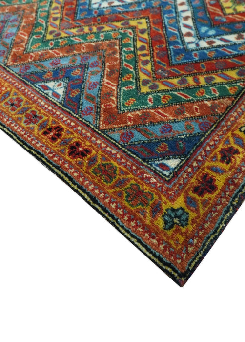 Multicolor Modern Chevron Design 7x10 Hand Knotted wool Area Rug