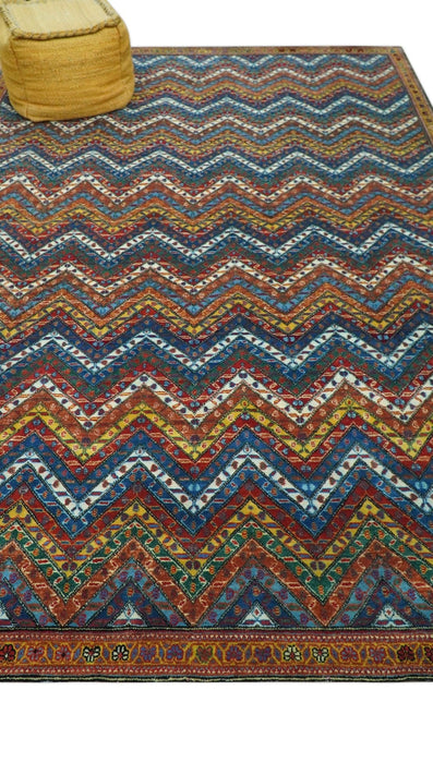Multicolor Modern Chevron Design 7x10 Hand Knotted wool Area Rug