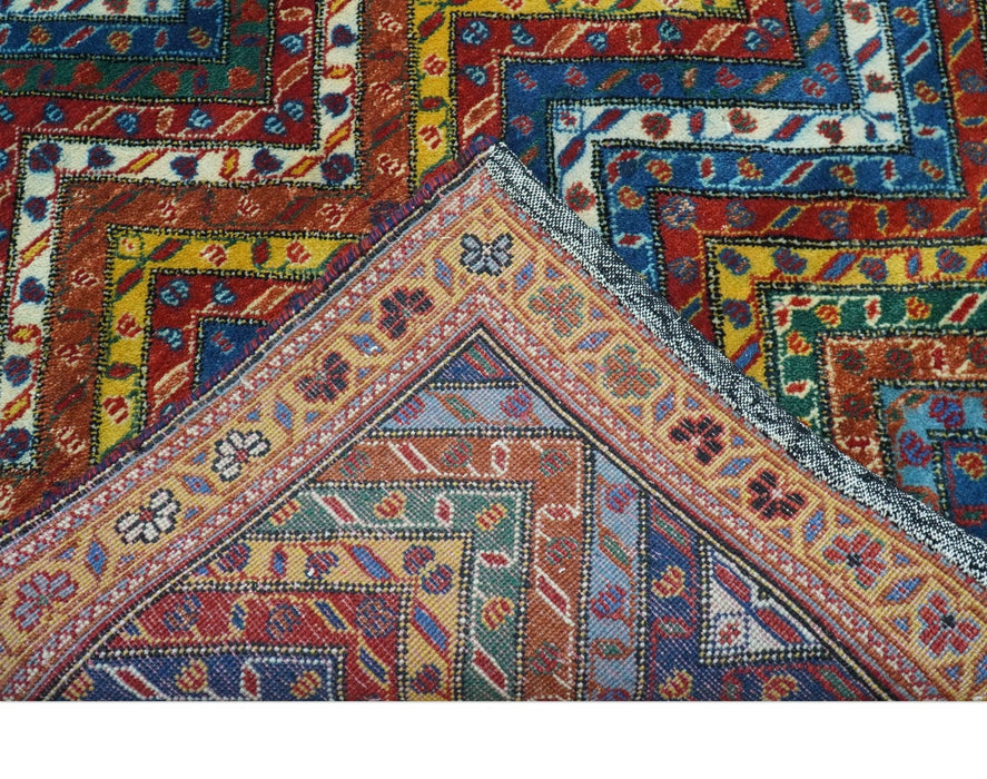 Multicolor Modern Chevron Design 7x10 Hand Knotted wool Area Rug