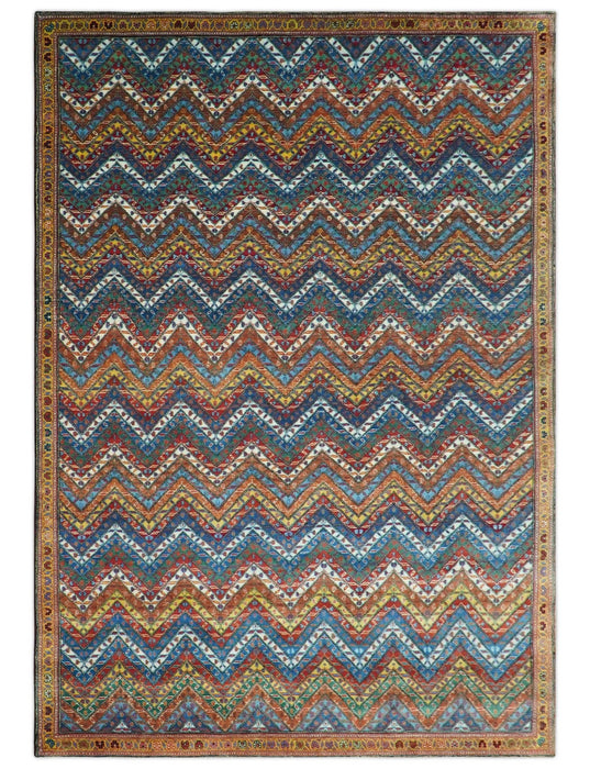 Multicolor Modern Chevron Design 7x10 Hand Knotted wool Area Rug