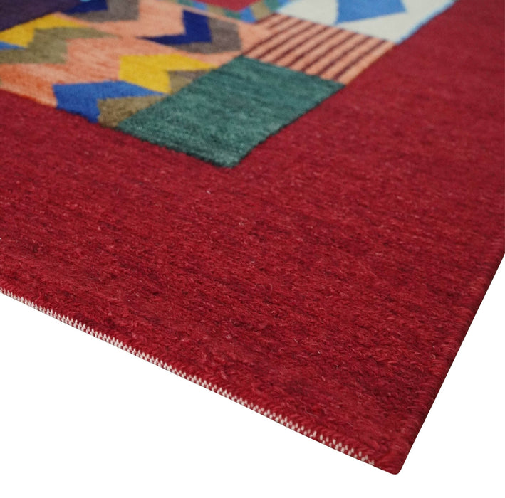 Multicolor Shapes Abstract Wool Hand Woven Southwestern Lori Gabbeh Rug| KNT36