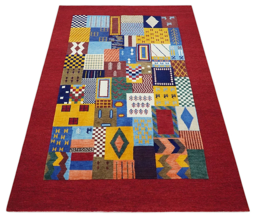 Multicolor Shapes Abstract Wool Hand Woven Southwestern Lori Gabbeh Rug| KNT36