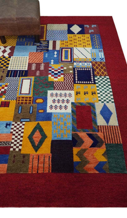 Multicolor Shapes Abstract Wool Hand Woven Southwestern Lori Gabbeh Rug| KNT36