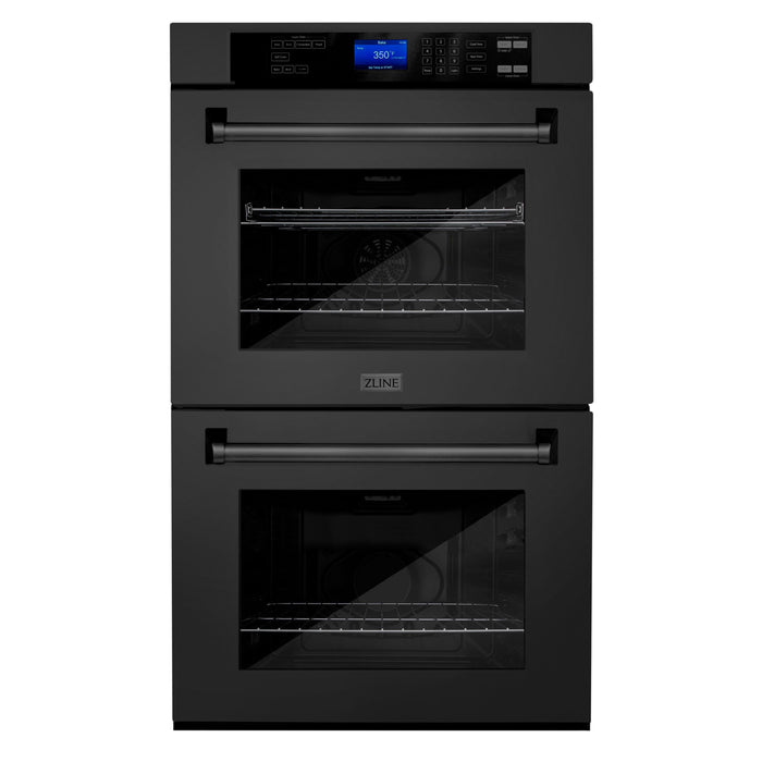 ZLINE Appliance Package - 30" Professional Double Wall Oven, 36" Rangetop, Range Hood In Black Stainless Steel, 3KP-RTBRH36-AWD