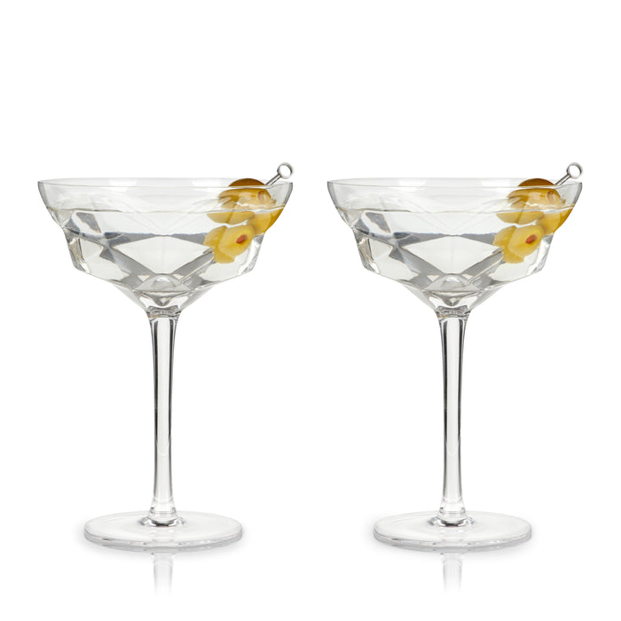 Seneca Faceted Crystal Martini Glasses Set of 2