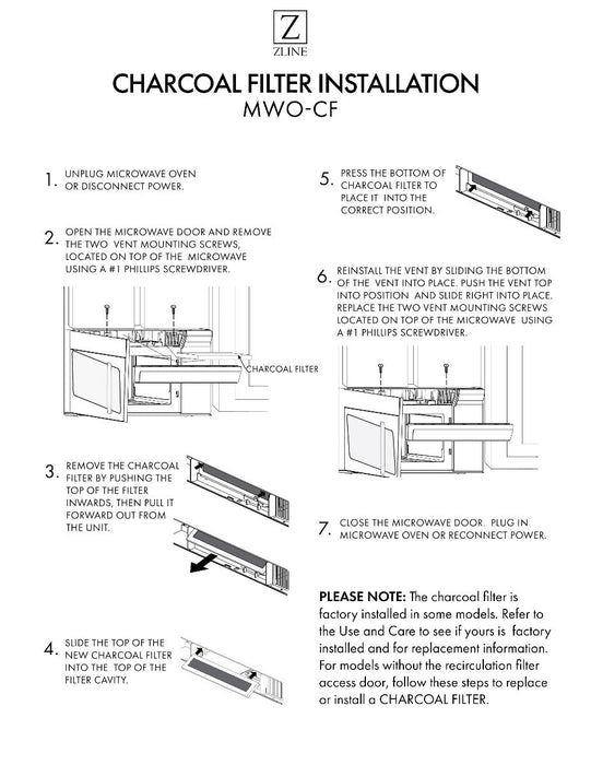 ZLINE Over the Range Microwave Charcoal Filters, MWO-CF