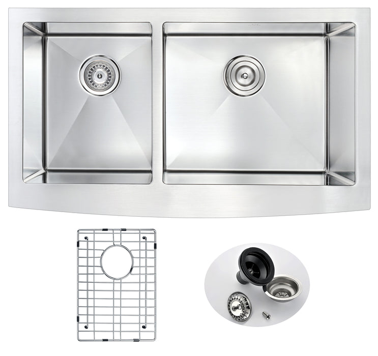 ELYSIAN Series 36 in. Farm House 40/60 Dual Basin Handmade Stainless Steel Kitchen Sink