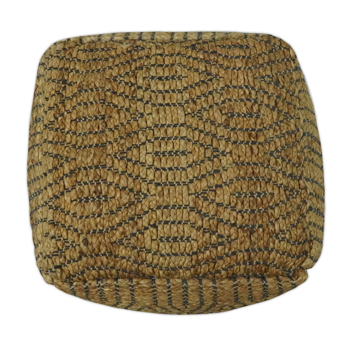 Natural Brown and Charcoal Hand Woven Geometrical Design Jute Pouf