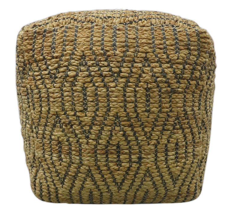 Natural Brown and Charcoal Hand Woven Geometrical Design Jute Pouf