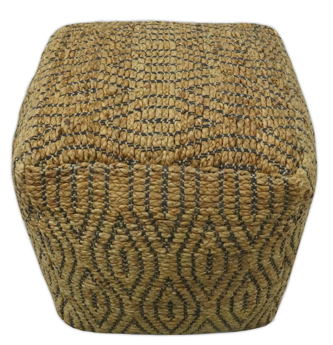 Natural Brown and Charcoal Hand Woven Geometrical Design Jute Pouf