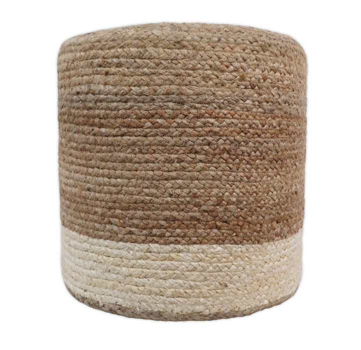 Natural Brown and White Jute Round Pouf, Hand Braided boho Pouf Ottoman Footstool, Side table, Seat , Foot Rest, Living Room, Bedroom | JP7