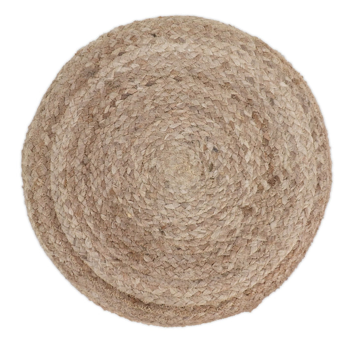 Natural Brown and White Jute Round Pouf, Hand Braided boho Pouf Ottoman Footstool, Side table, Seat , Foot Rest, Living Room, Bedroom | JP7