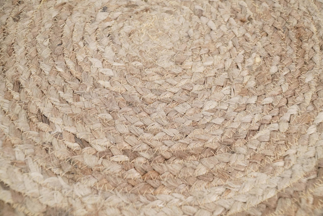 Natural Brown and White Jute Round Pouf, Hand Braided boho Pouf Ottoman Footstool, Side table, Seat , Foot Rest, Living Room, Bedroom | JP7