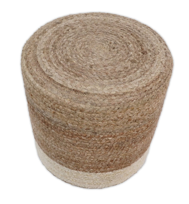 Natural Brown and White Jute Round Pouf, Hand Braided boho Pouf Ottoman Footstool, Side table, Seat , Foot Rest, Living Room, Bedroom | JP7