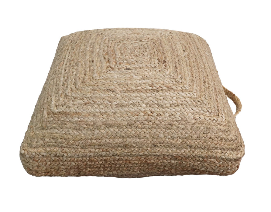 Natural Brown Jute Square Pouf, Hand Braided boho Pouf Ottoman Footstool, Side table, Floor Pillow, Foot Rest, Living Room, Bedroom | JP8