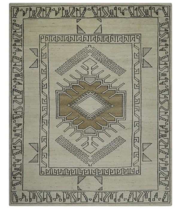 Natural Wool Hand Knotted Ivory, Beige and Black Traditional Heriz Serapi Wool Multi Size wool Area Rug, Kids, Living Room and Bedroom Rug