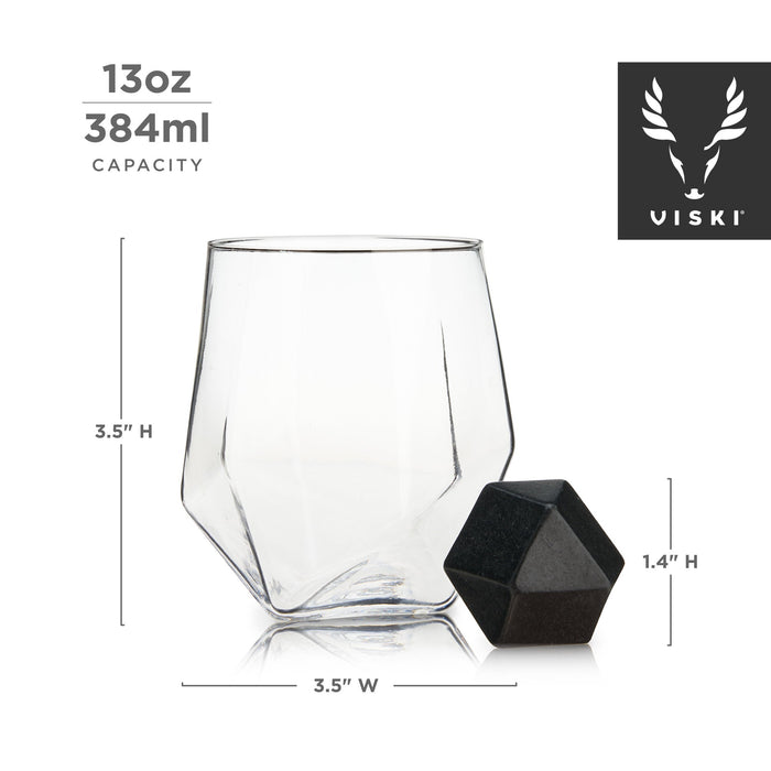 Seneca Faceted Crystal Tumbler and Basalt Hexagon Stone Set