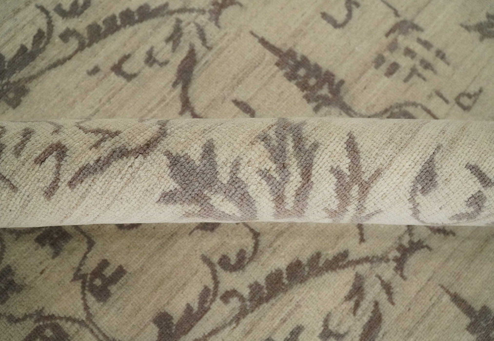 Neutral 8x10 Hand Knotted Camel and Brown Floral Traditional Antique Style Wool Area Rug