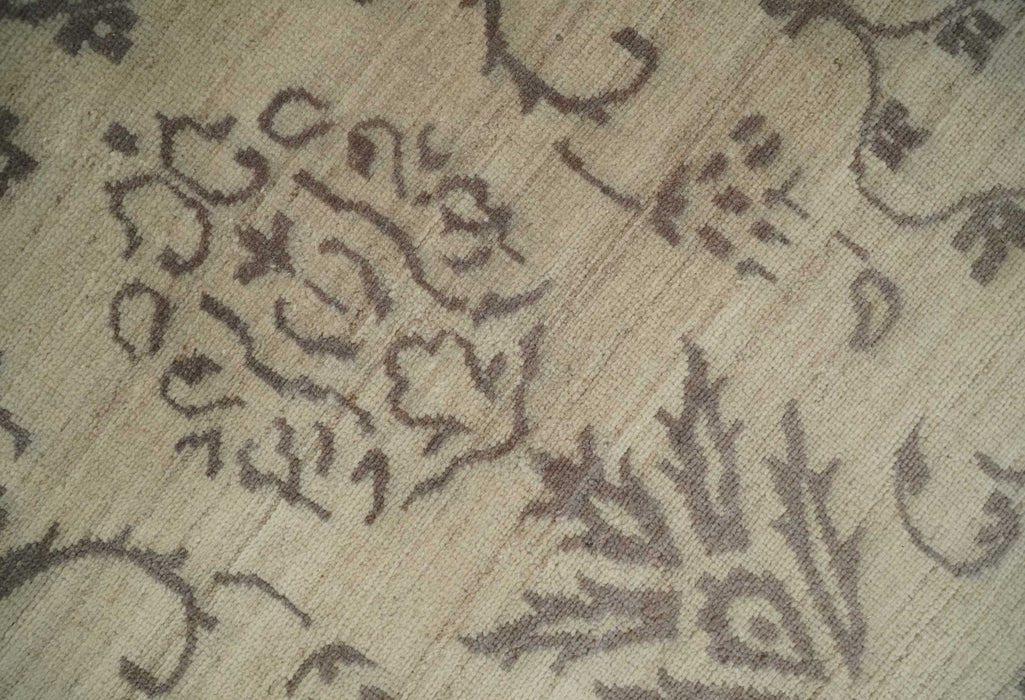 Neutral 8x10 Hand Knotted Camel and Brown Floral Traditional Antique Style Wool Area Rug