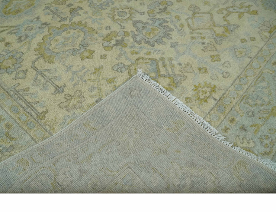 Neutral Beige and silver 8x10 Traditional Antique Finish Hand knotted Wool Area Rug
