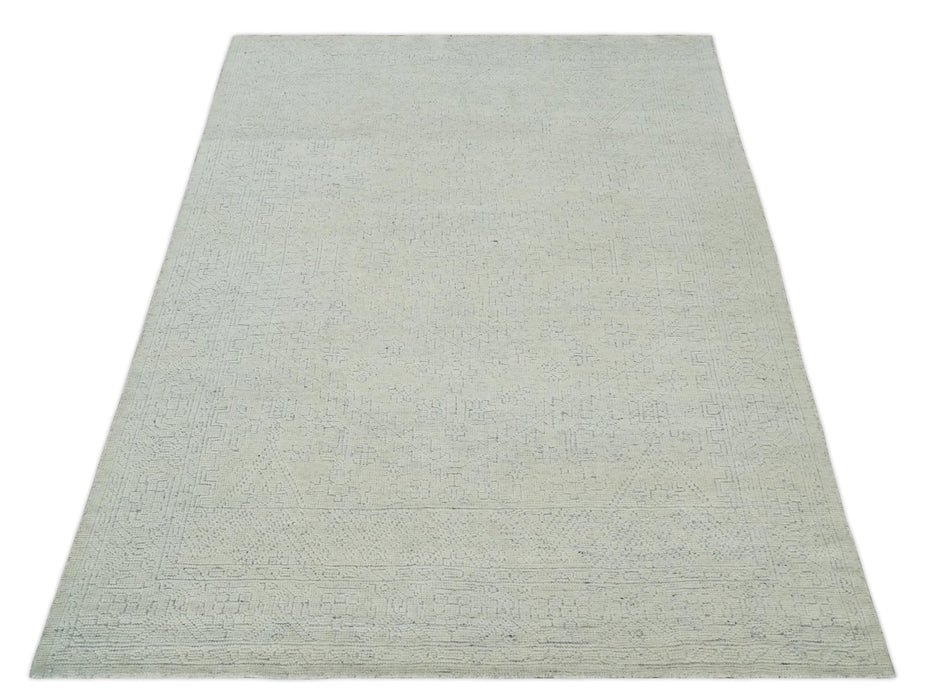 Neutral Contemporary 8x10 Medallion Beige 8x10 Hand knotted wool area rug