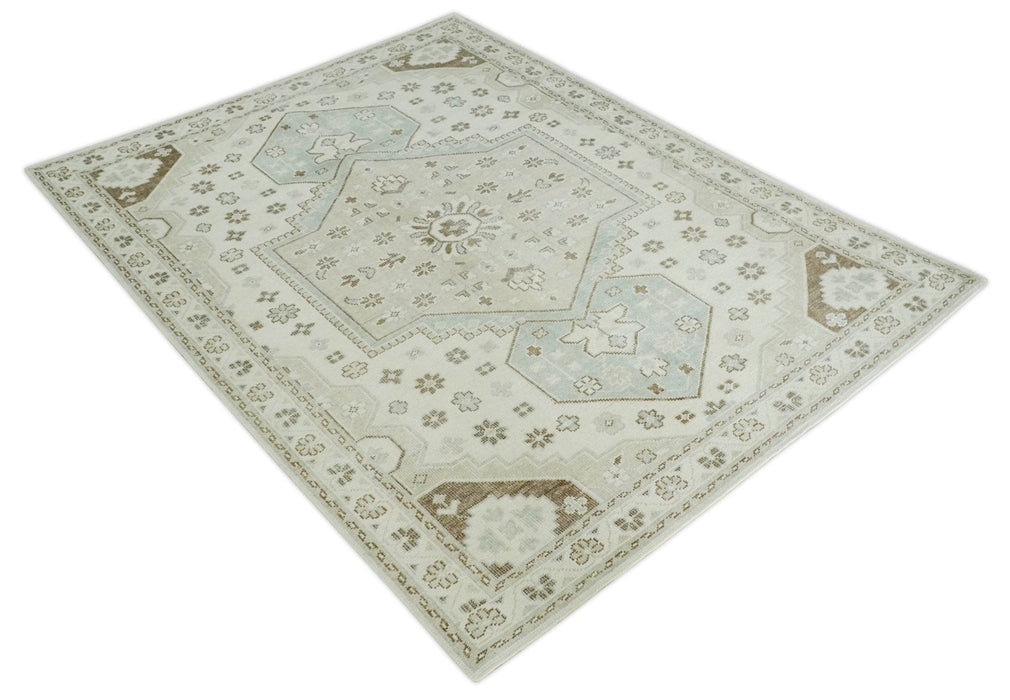 Neutral Ivory, Brown and Gray Hand knotted Traditional Multi Size wool Area Rug