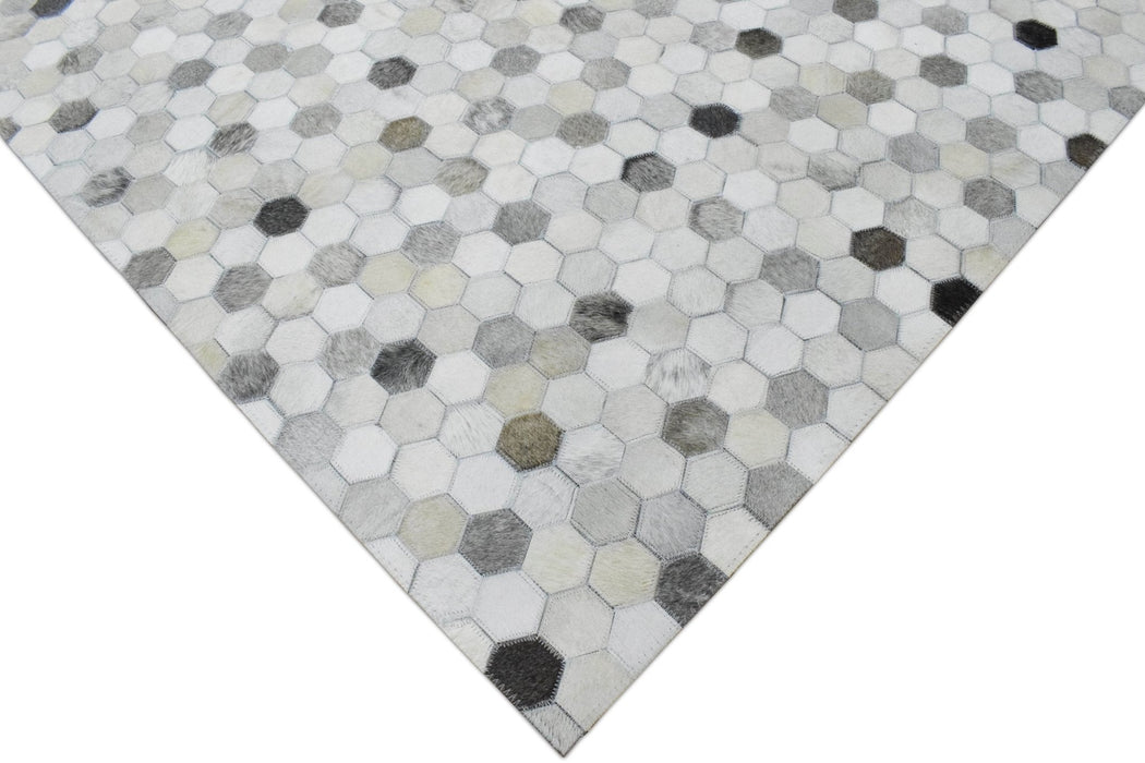 Handmade Hairon Genuine Leather Ivory and Silver Area Rug | LR1