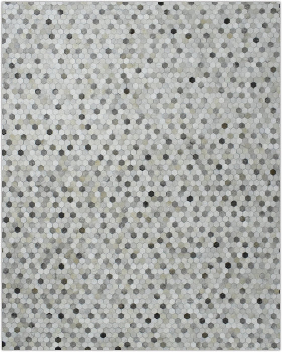 Handmade Hairon Genuine Leather Ivory and Silver Area Rug | LR1