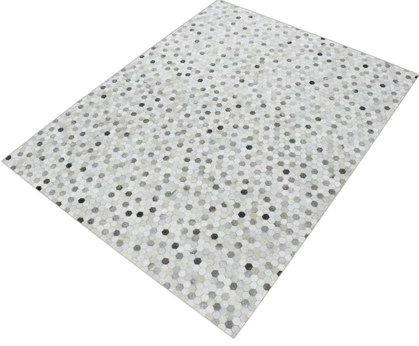 Handmade Hairon Genuine Leather Ivory and Silver Area Rug | LR1