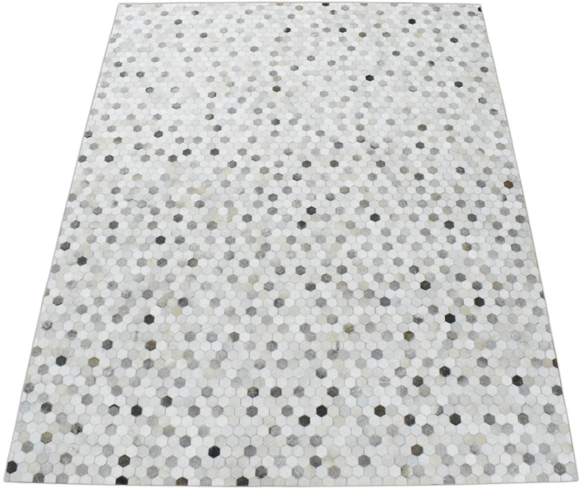 Handmade Hairon Genuine Leather Ivory and Silver Area Rug | LR1