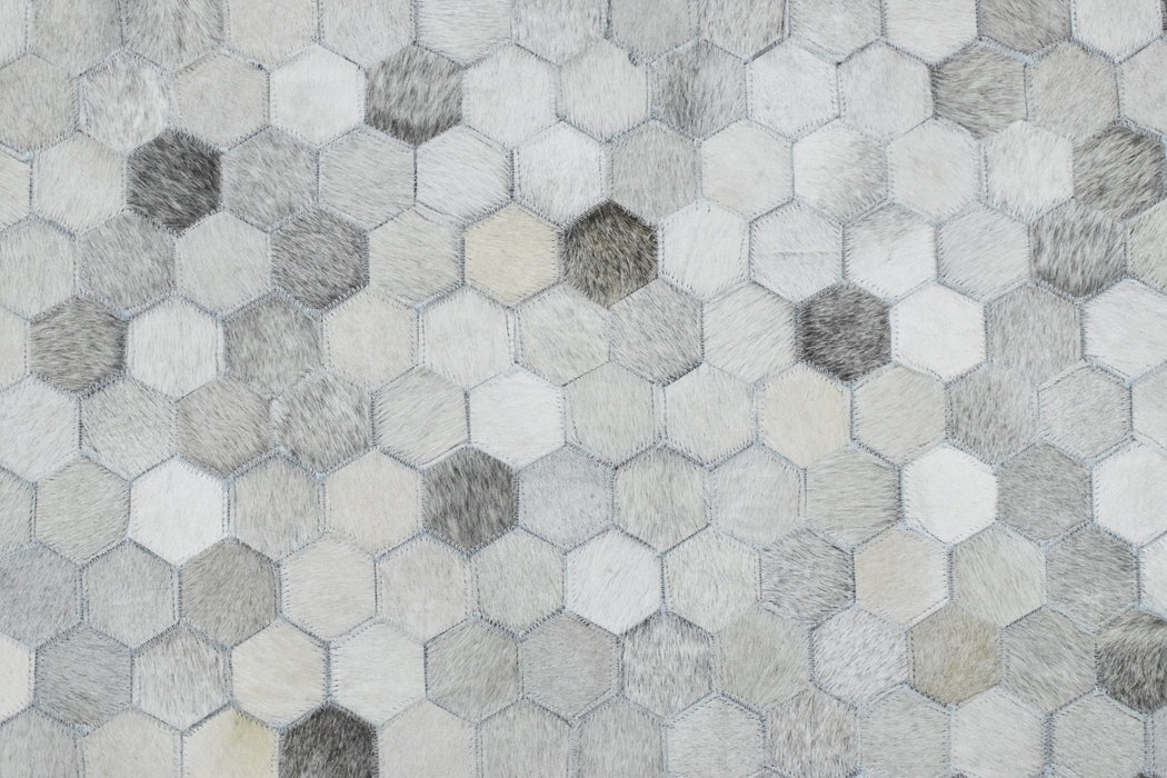 Handmade 5x8 and 8x10 Hairon Genuine Leather Silver Area Rug | LR1B