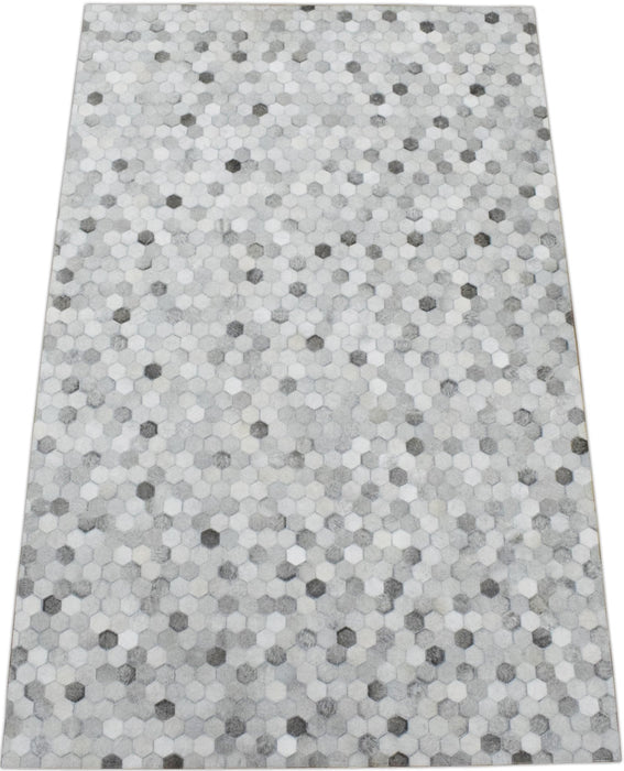 Handmade 5x8 and 8x10 Hairon Genuine Leather Silver Area Rug | LR1B