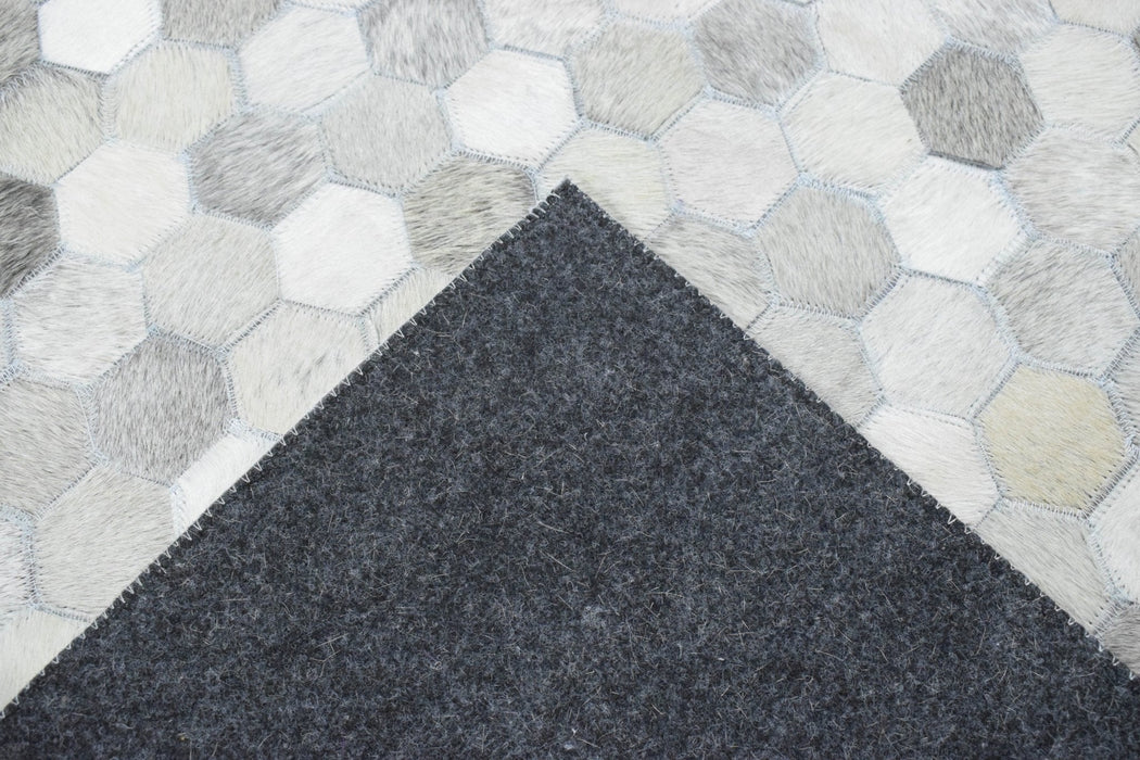Handmade 5x8 and 8x10 Hairon Genuine Leather Silver Area Rug | LR1B
