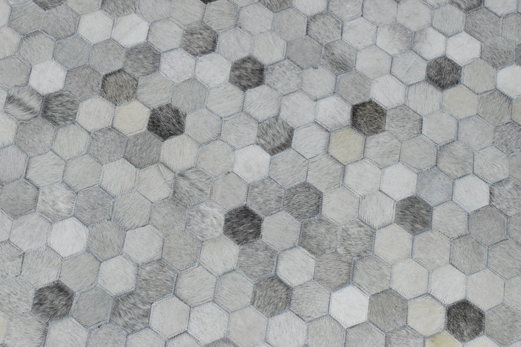 Handmade 5x8 and 8x10 Hairon Genuine Leather Silver Area Rug | LR1B
