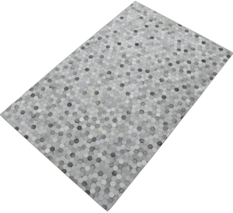 Handmade 5x8 and 8x10 Hairon Genuine Leather Silver Area Rug | LR1B