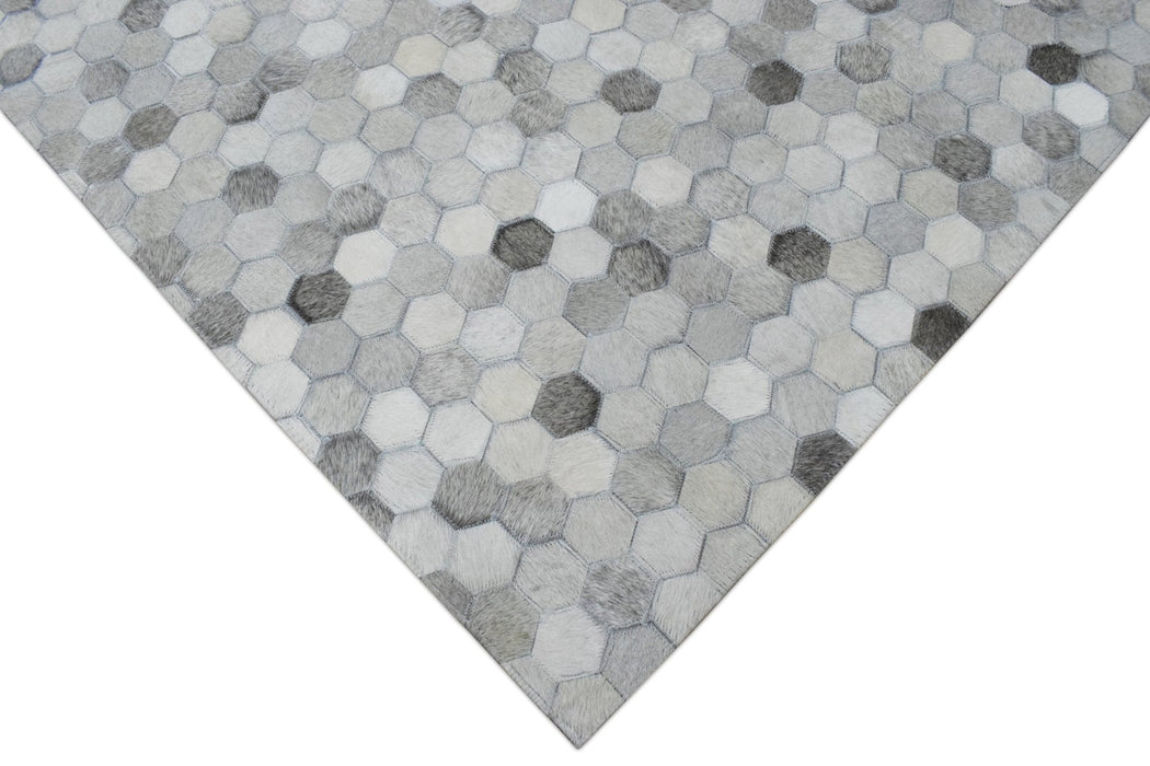 Handmade 5x8 and 8x10 Hairon Genuine Leather Silver Area Rug | LR1B