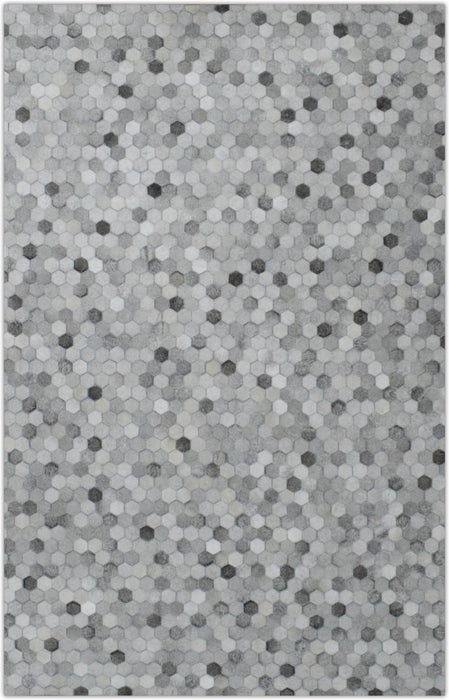 Handmade 5x8 and 8x10 Hairon Genuine Leather Silver Area Rug | LR1B