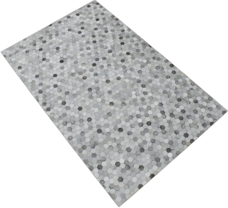 Handmade 5x8 and 8x10 Hairon Genuine Leather Silver Area Rug | LR1B