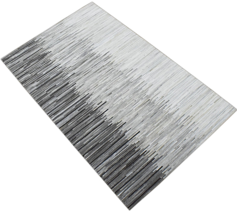 Hairon Leather Stripe Design Handmade Gray and Silver Area Rug, Hand Stitched Genuine Leather Rug | LR5