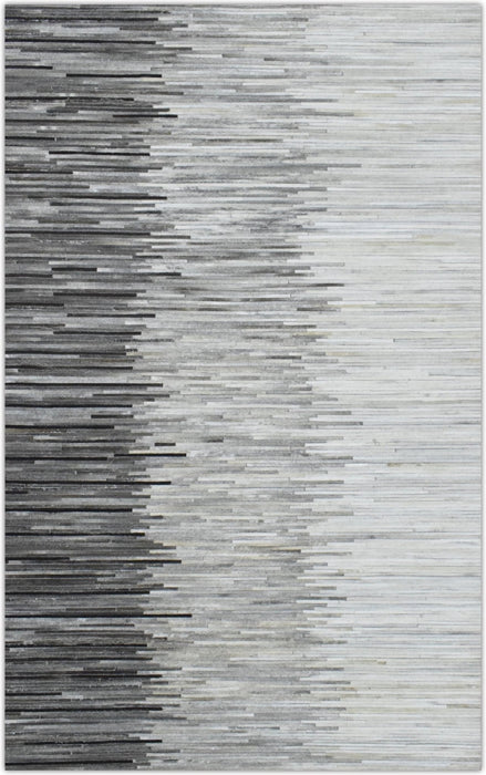 Hairon Leather Stripe Design Handmade Gray and Silver Area Rug, Hand Stitched Genuine Leather Rug | LR5