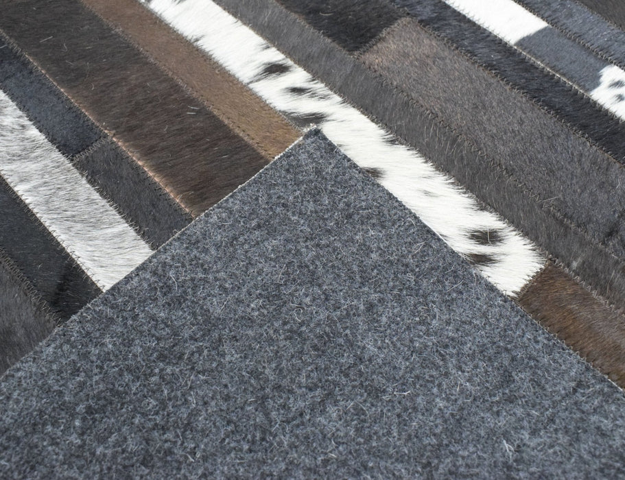 Handwoven Flatweave Hairon Genuine Leather Brown Tan and Ivory Area Rug | LR3