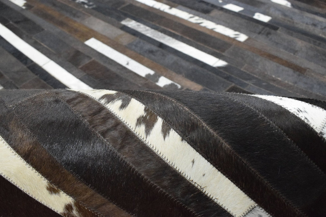 Handwoven Flatweave Hairon Genuine Leather Brown Tan and Ivory Area Rug | LR3